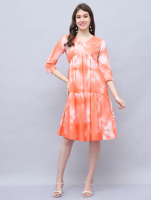 women orange tie & dye a-line ethnic dress - 21737535 - Very Small Image - 1