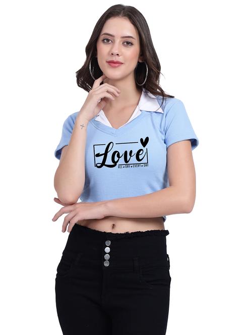 women typographic collared cheerleader style crop top - 21737935 - Very Small Image - 1