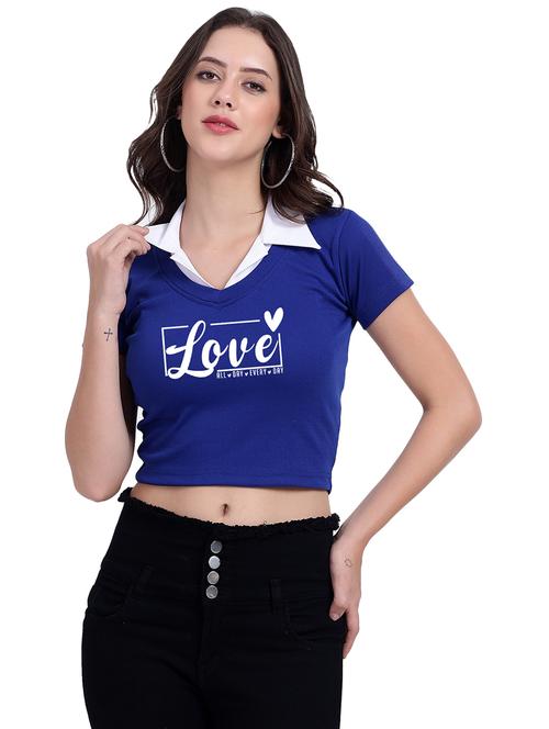 women typographic collared cheerleader style crop top - 21737945 - Very Small Image - 1