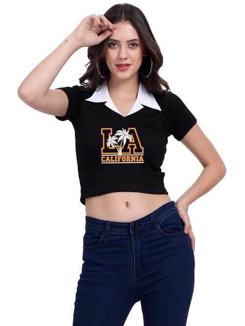 women typographic collared cheerleader style crop top - 21737973 - Very Small Image - 1