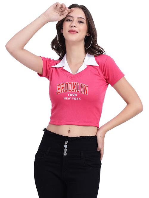 women typographic collared cheerleader style crop top - 21737990 - Very Small Image - 1