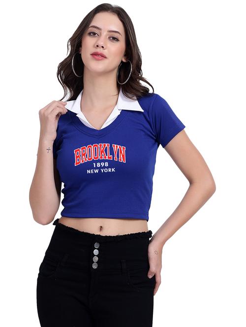 women typographic collared cheerleader style crop top - 21737992 - Very Small Image - 1