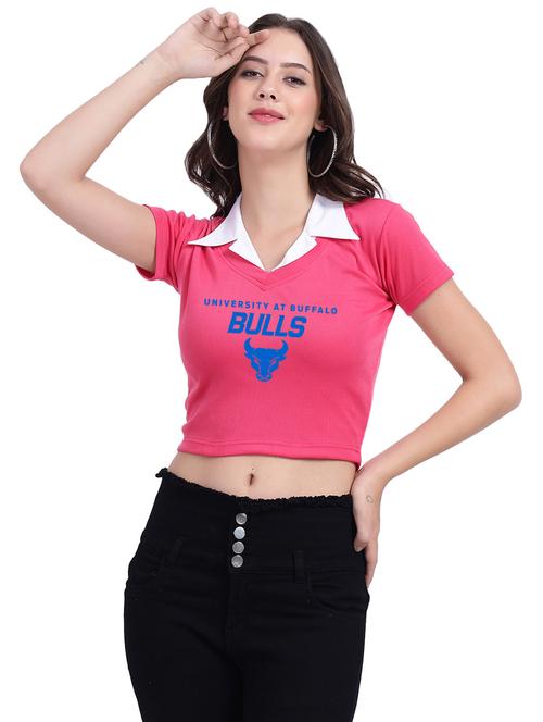 women typographic collared cheerleader style crop top - 21738002 - Very Small Image - 1