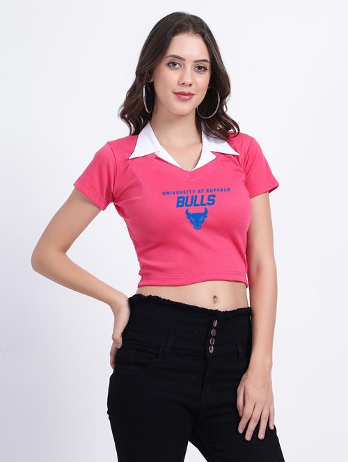 women printed collared crop top - 21738003 - Very Small Image - 1