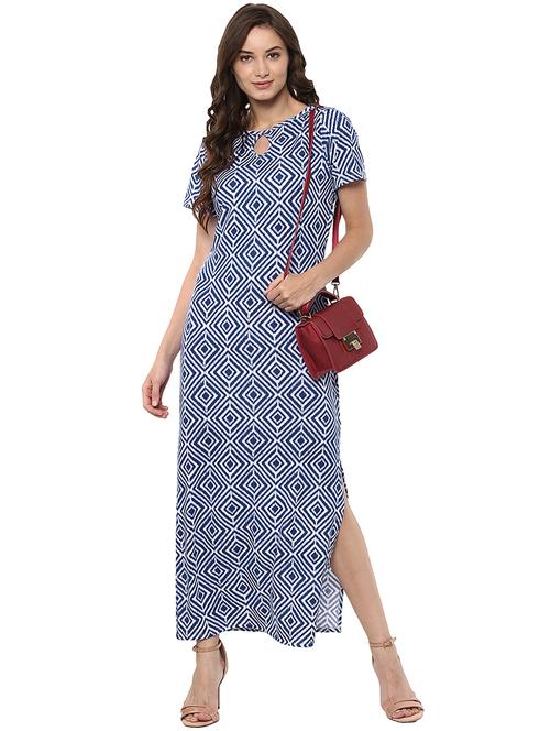 women printed keyhole neck a-line dress - 21739983 - Very Small Image - 1