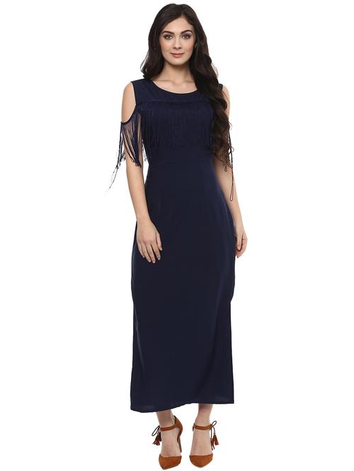 women solid fringe detailed sleevless bodycon dress - 21739997 - Very Small Image - 1