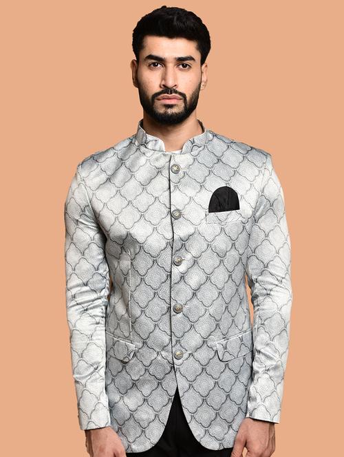 men printed mandarin collar casual blazer - 21740175 - Very Small Image - 1