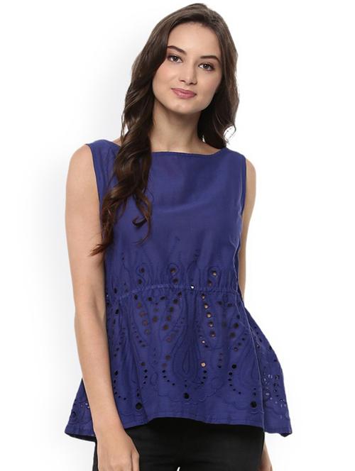 women schiffli detailed peplum top - 21740720 - Very Small Image - 1