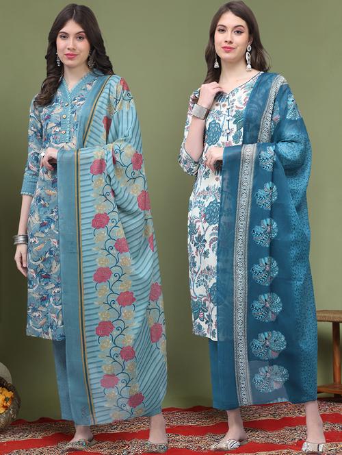set of 2 printed kurta pant with dupatta set - 21740762 - Very Small Image - 1