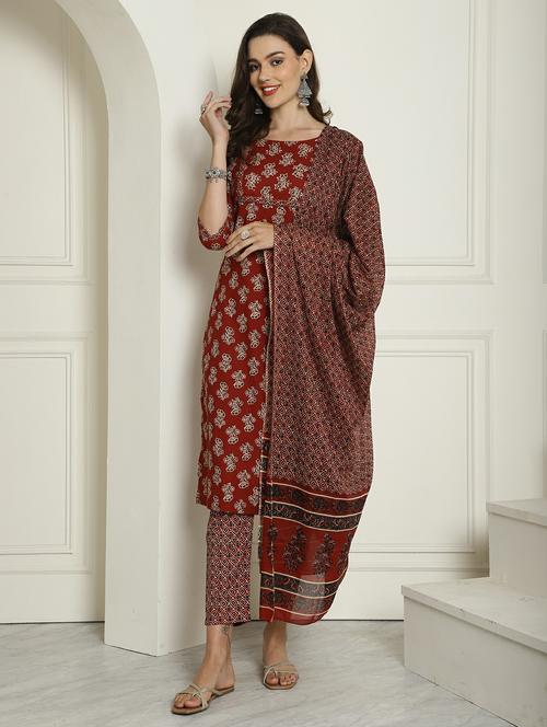 women three quarter sleeve kurta pant with dupatta set - 21743859 - Very Small Image - 1