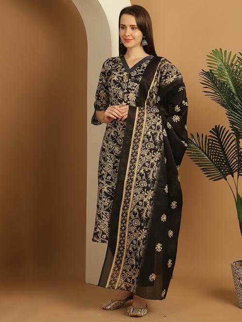 women three quarter sleeve kurta pant with dupatta set - 21743872 - Very Small Image - 1