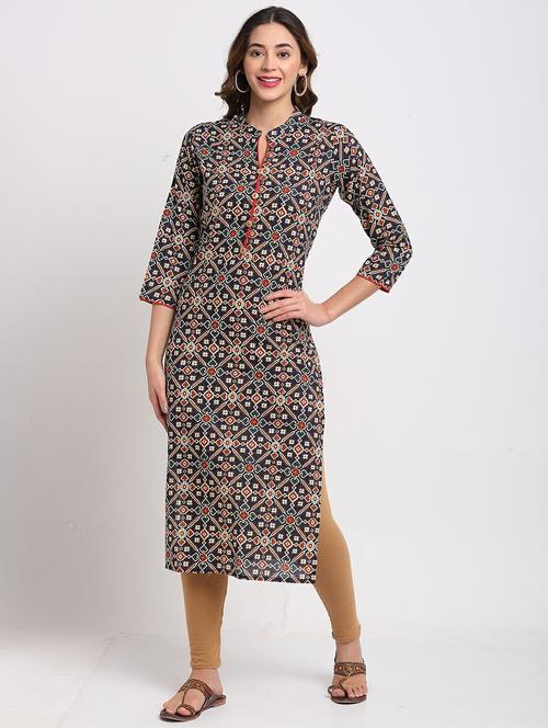 women printed three quarter sleeve straight kurta - 21743917 - Very Small Image - 1