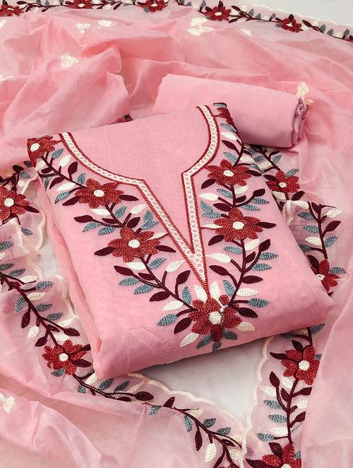 embroidered unstitched suit set with dupatta - 21744002 - Very Small Image - 1