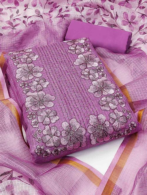 embroidered unstitched suit set with dupatta - 21744013 - Very Small Image - 1