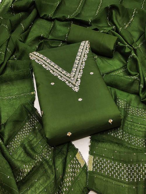 embroidered unstitched suit set with dupatta - 21744057 - Very Small Image - 1