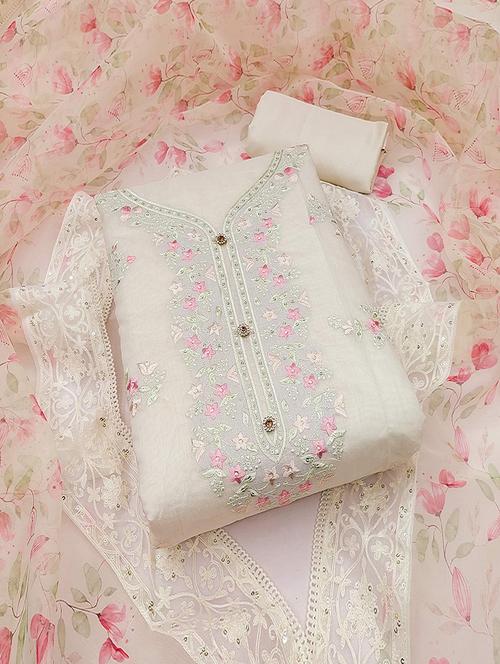 embroidered unstitched suit set with dupatta - 21744059 - Very Small Image - 1