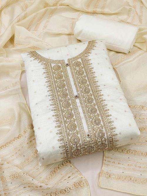 embroidered unstitched suit set with dupatta - 21744063 - Very Small Image - 1
