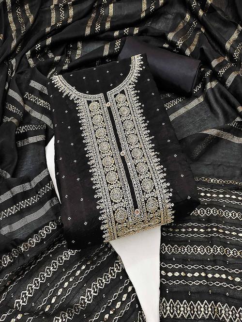 embroidered unstitched suit set with dupatta - 21744064 - Very Small Image - 1