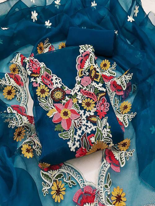embroidered unstitched suit set with dupatta - 21744096 - Very Small Image - 1