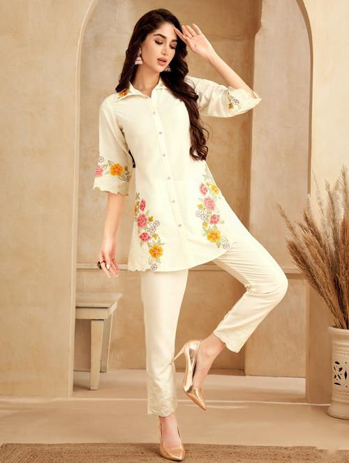 women embroidered top & bottom co-ord set - 21744766 - Very Small Image - 1