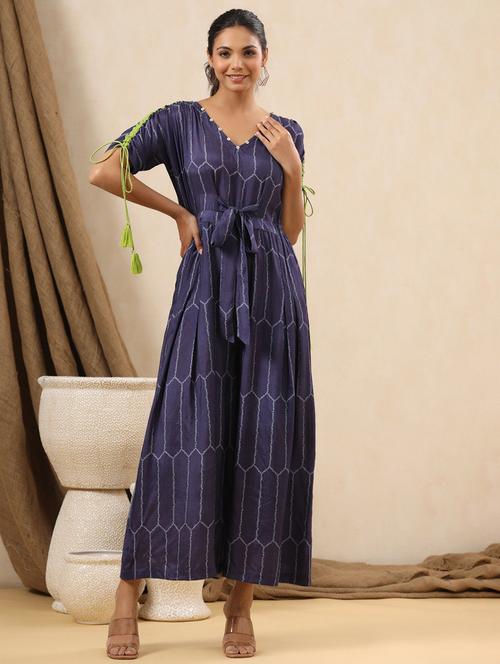 women v-neck printed jumpsuit - 21744877 - Very Small Image - 1
