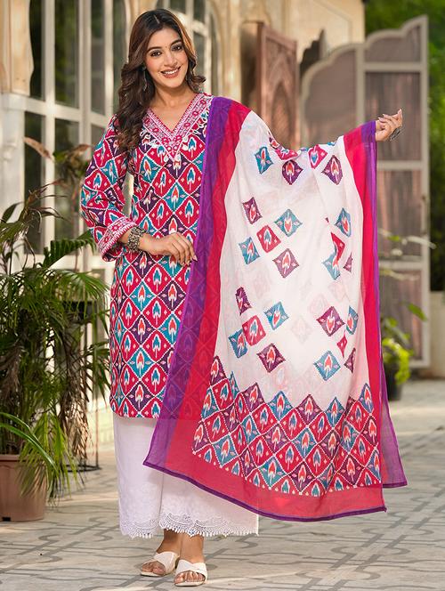 women printed kurta palazzo set with dupatta - 21744976 - Very Small Image - 1