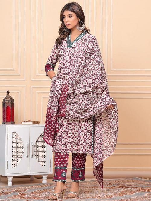 women printed kurta pant set with dupatta - 21745030 - Very Small Image - 1