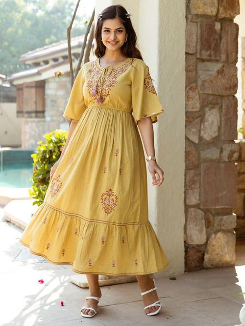 women embroidered flared sleeves tiered dress - 21745314 - Very Small Image - 1