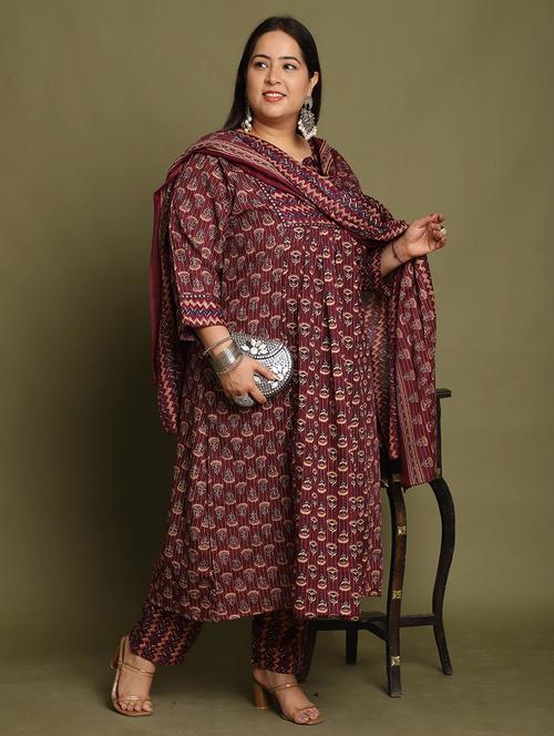 women plus size three quarter sleeve kurta pant with dupatta set - 21745876 - Very Small Image - 1