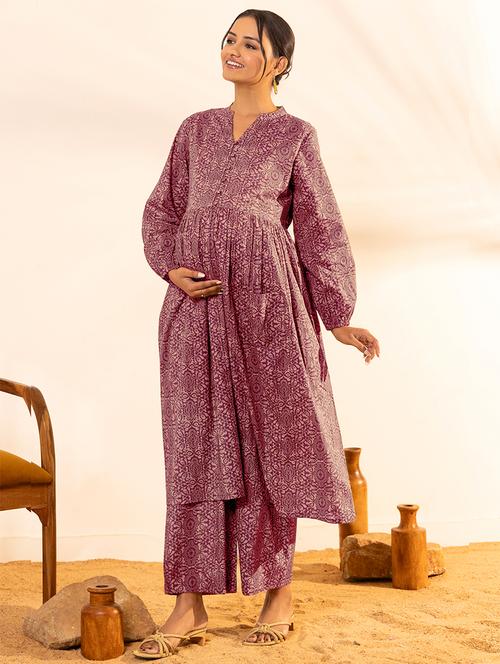 women printed maternity wear kurta pant set - 21746742 - Very Small Image - 1