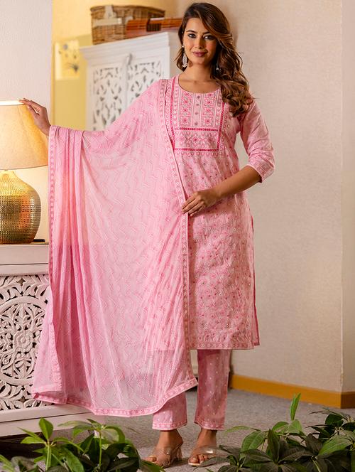 women three quarter sleeve kurta pant with dupatta set - 21747181 - Very Small Image - 1