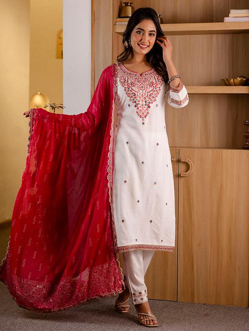 women three quarter sleeve kurta pant with dupatta set - 21747199 - Very Small Image - 1