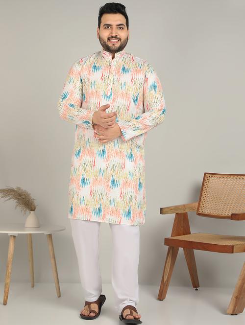 men mandarin neck printed long kurta - 21747446 - Very Small Image - 1