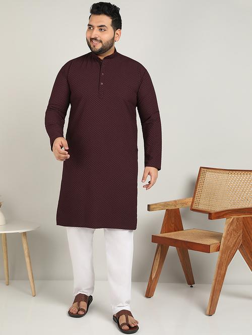 men mandarin neck embroidered long kurta - 21747449 - Very Small Image - 1