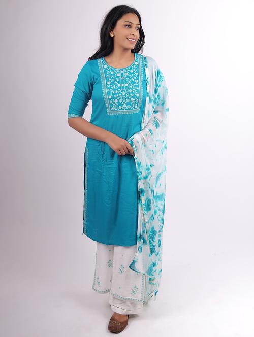 women embroidered kurta palazzo set with dupatta - 21747555 - Very Small Image - 1