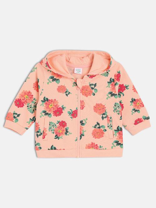 girls peach floral long sleeve hooded sweatshirt - 21748901 - Very Small Image - 1