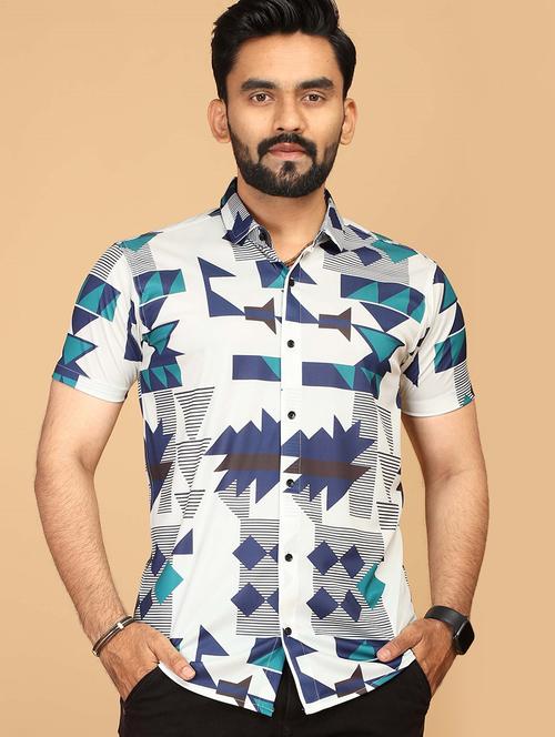men geometric short sleeve regular fit casual shirt - 21749517 - Very Small Image - 1