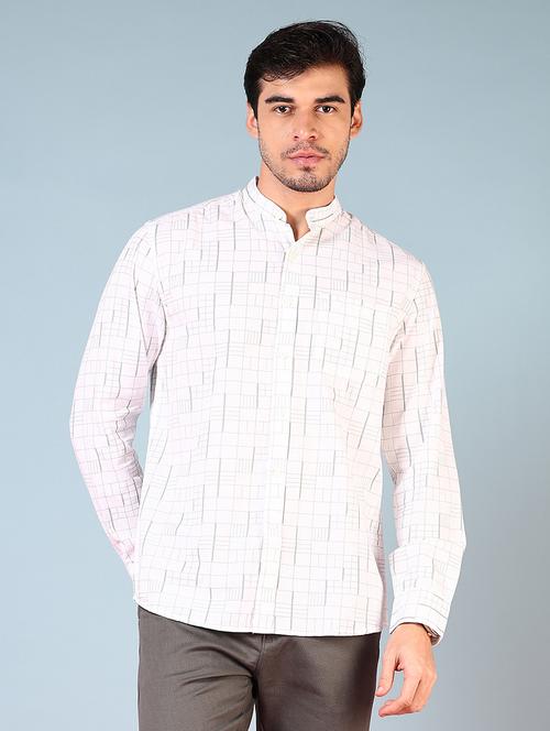 men printed mandarin neck long sleeves casual shirt - 21749776 - Very Small Image - 1