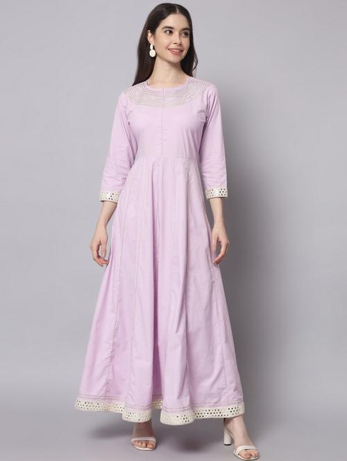women lavender three quarter sleeve flared ethnic dress - 21750940 - Very Small Image - 1