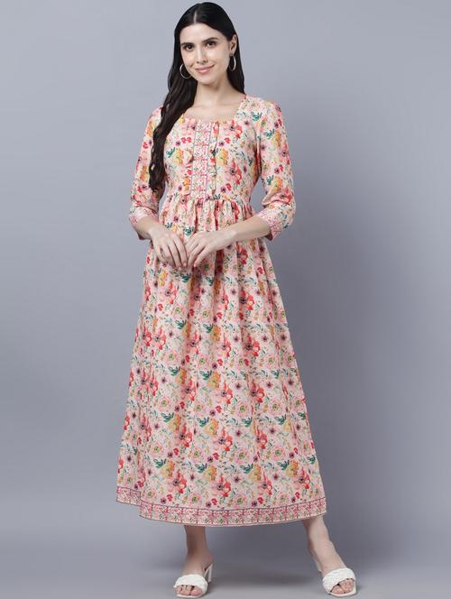 women floral printed square neck a-line dress - 21750964 - Very Small Image - 1