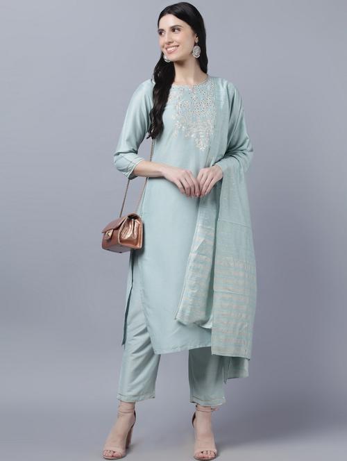 women three quarter sleeve kurta pant with dupatta set - 21751039 - Very Small Image - 1