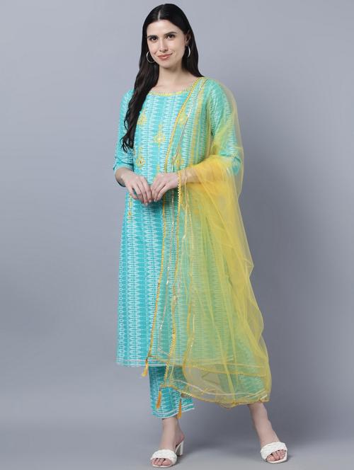 women three quarter sleeve kurta pant with dupatta set - 21751044 - Very Small Image - 1