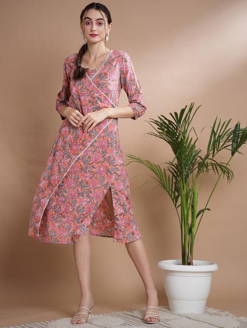 women floral printed v neck wrap dress - 21751078 - Very Small Image - 1