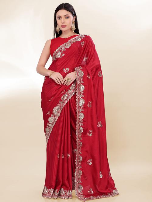 women red embroidered saree with blouse - 21753189 - Very Small Image - 1