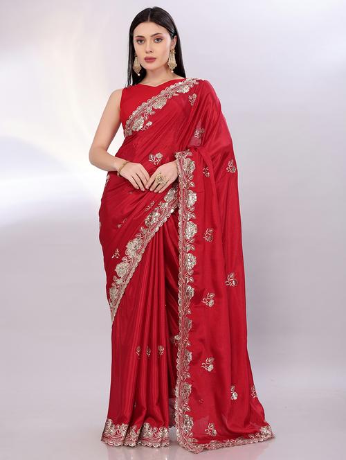 women solid with work embroidered saree with blouse - 21753247 - Very Small Image - 1