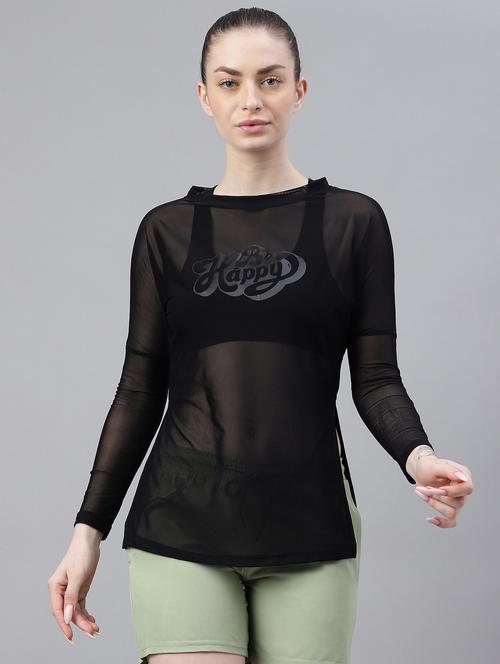 women printed long sleeves mesh sports t-shirt - 21763374 - Very Small Image - 1