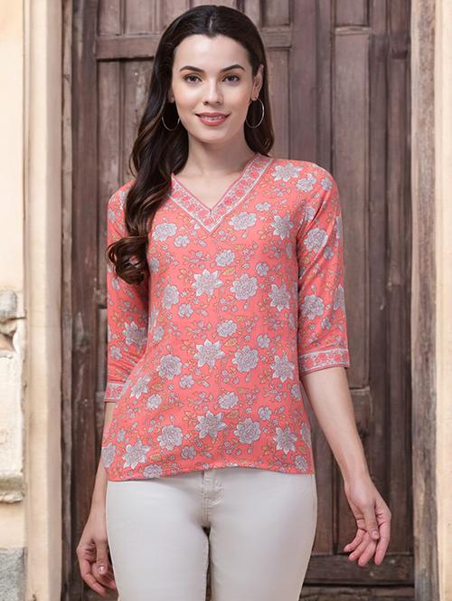 women printed three quarter sleeves kurti - 21764863 - Very Small Image - 1