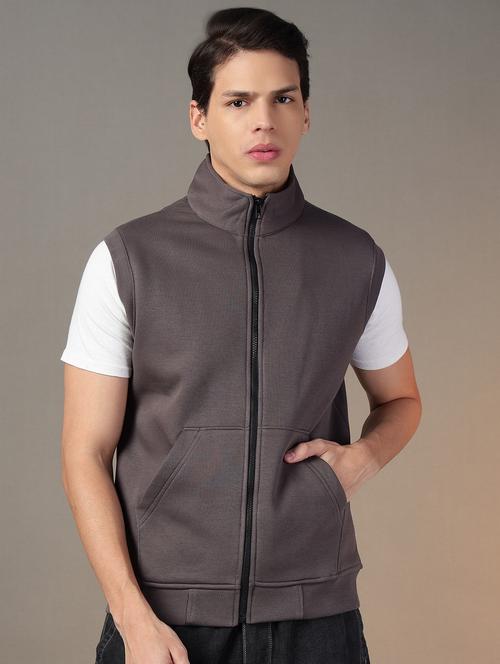 men stand collar sleeveless plain sweatshirt - 21764971 - Very Small Image - 1