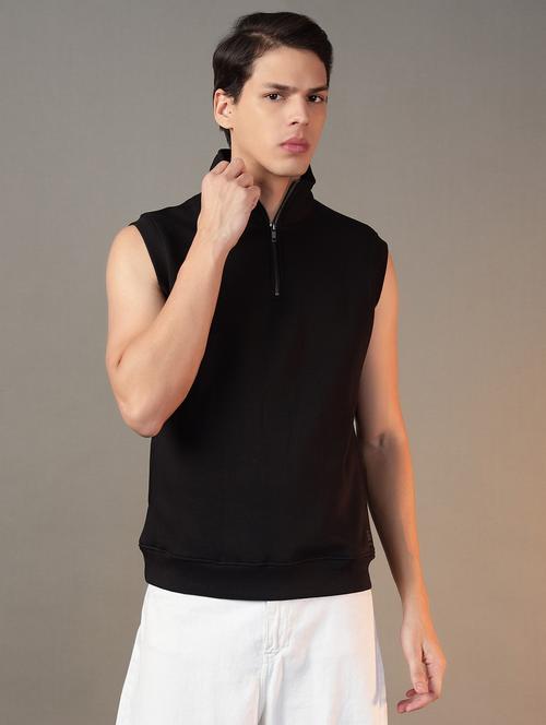men stand collar sleeveless plain sweatshirt - 21764974 - Very Small Image - 1