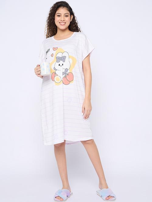 women printed round neck short sleeves sleepshirt - 21765141 - Very Small Image - 1